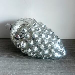 Huge KUGEL Style Silver Mercury Glass Grape Christmas Ornament Hand Blown 8”
